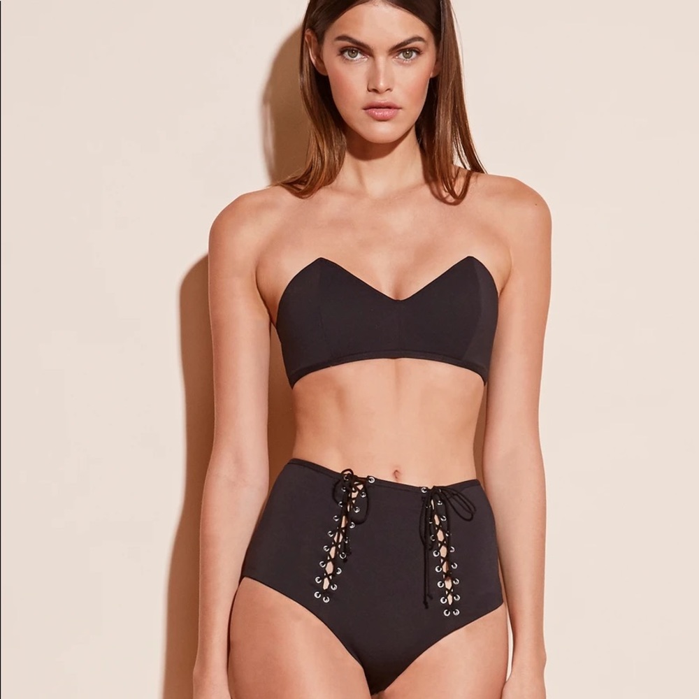 FLEUR DU MAL HIGH-WAIST LACE-UP BIKINI, SZ S/M NWT